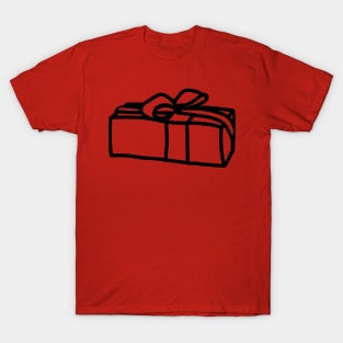 One Wrapped Gift Box Minimal Line Drawing at Christmas T-Shirt